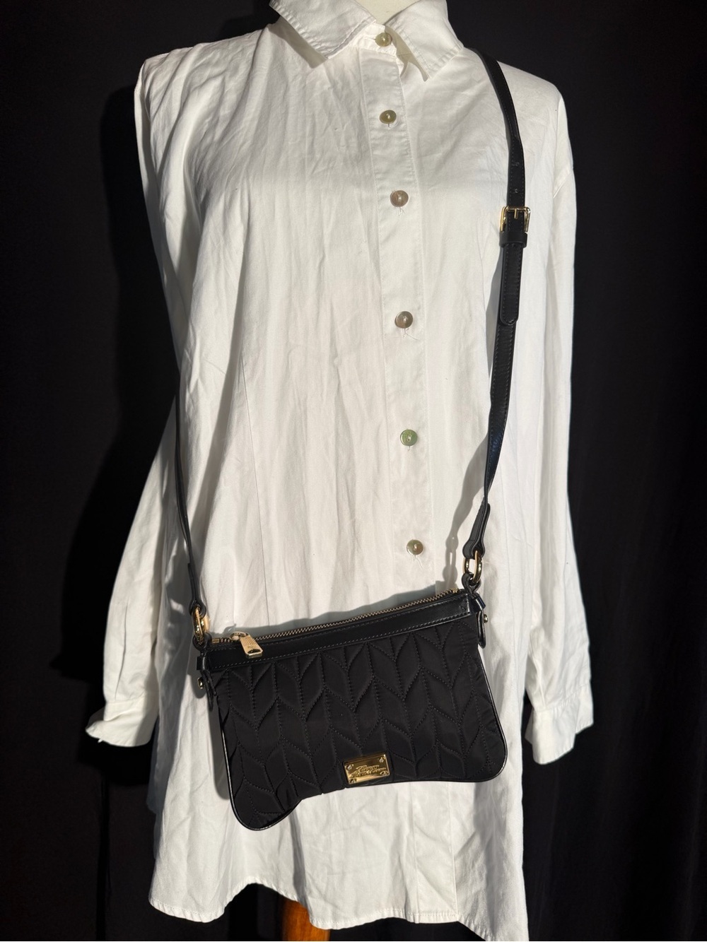 Ralph Lauren Quilted Black Crossbody Bag with Gold Plaque